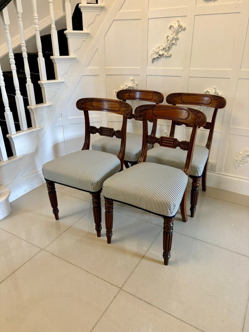 Set of 4 Antique Regency Quality Carved Mahogany Dining Chairs